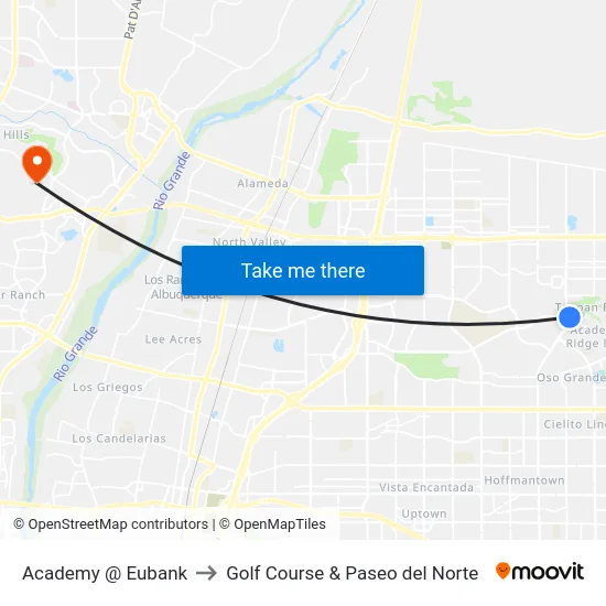 Academy @ Eubank to Golf Course & Paseo del Norte map