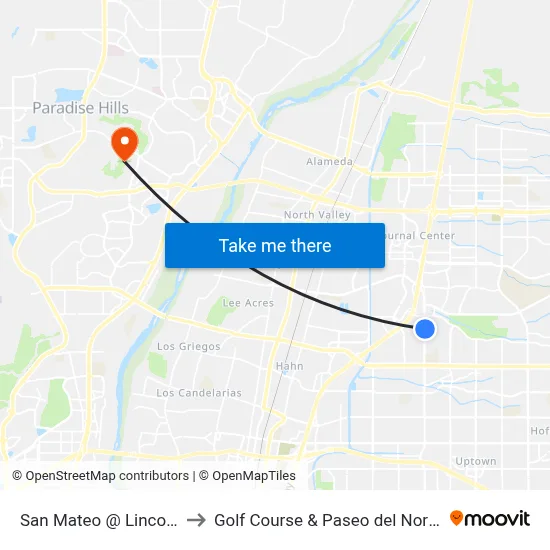 San Mateo @ Lincoln to Golf Course & Paseo del Norte map