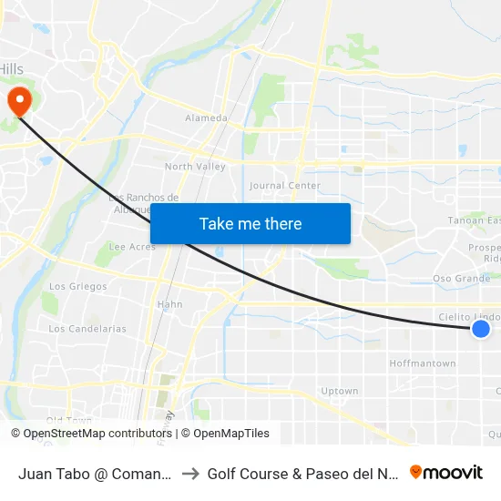 Juan Tabo @ Comanche to Golf Course & Paseo del Norte map