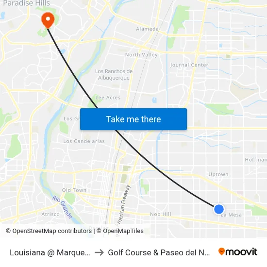 Louisiana @ Marquette to Golf Course & Paseo del Norte map