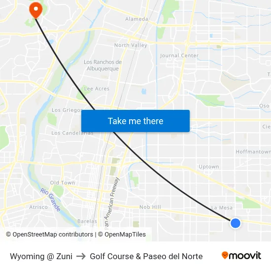Wyoming @ Zuni to Golf Course & Paseo del Norte map