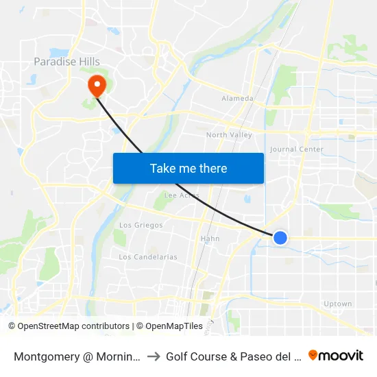 Montgomery @ Morningside to Golf Course & Paseo del Norte map