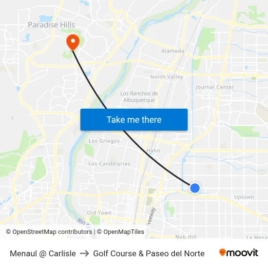 Menaul @ Carlisle to Golf Course & Paseo del Norte map