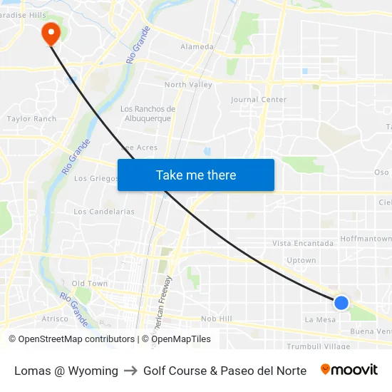Lomas @ Wyoming to Golf Course & Paseo del Norte map