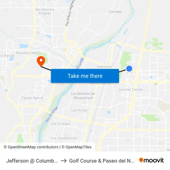 Jefferson @ Columbine to Golf Course & Paseo del Norte map