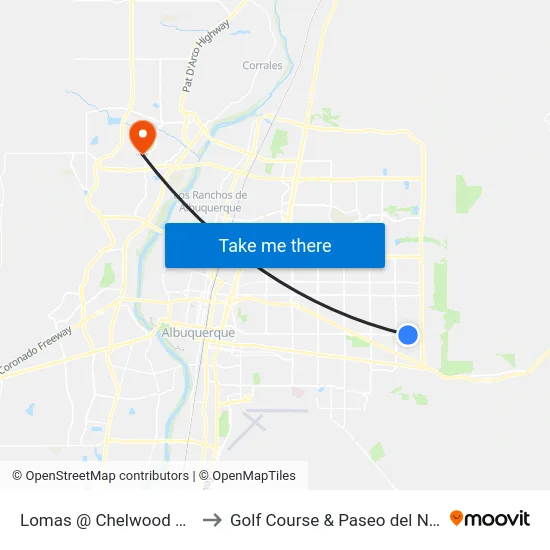 Lomas @ Chelwood Park to Golf Course & Paseo del Norte map