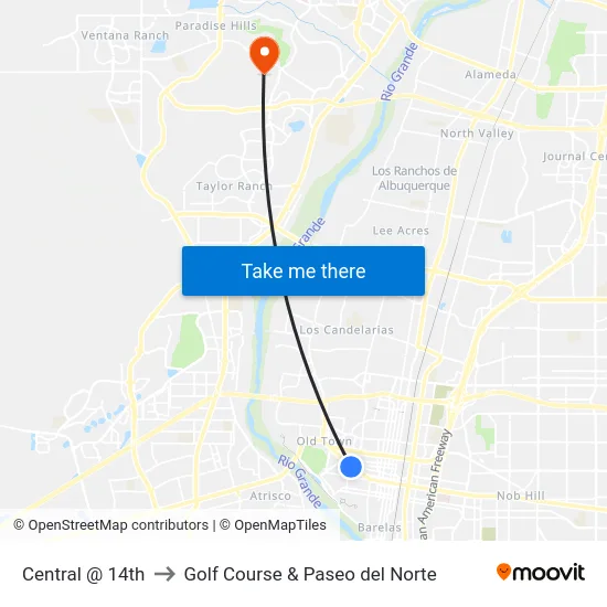 Central @ 14th to Golf Course & Paseo del Norte map