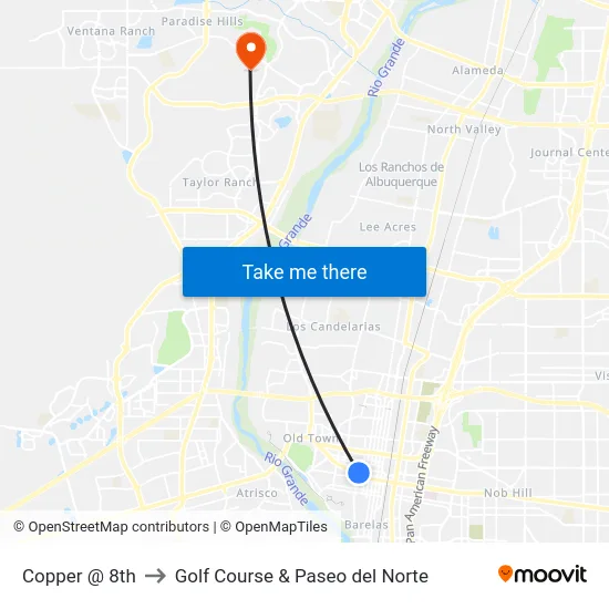 Copper @ 8th to Golf Course & Paseo del Norte map