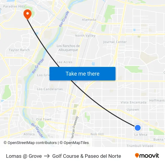 Lomas @ Grove to Golf Course & Paseo del Norte map