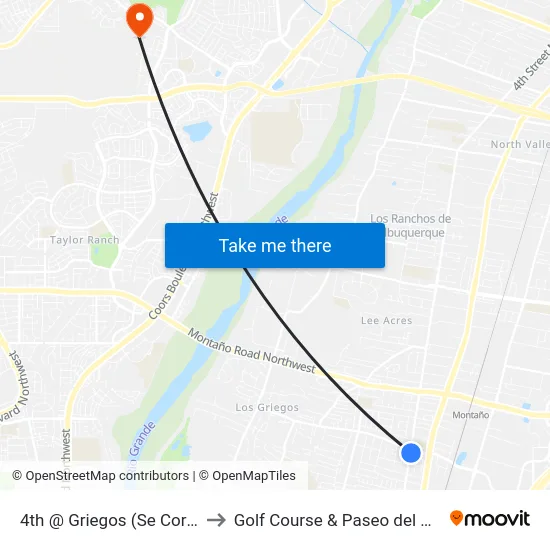 4th @ Griegos (Se Corner) to Golf Course & Paseo del Norte map