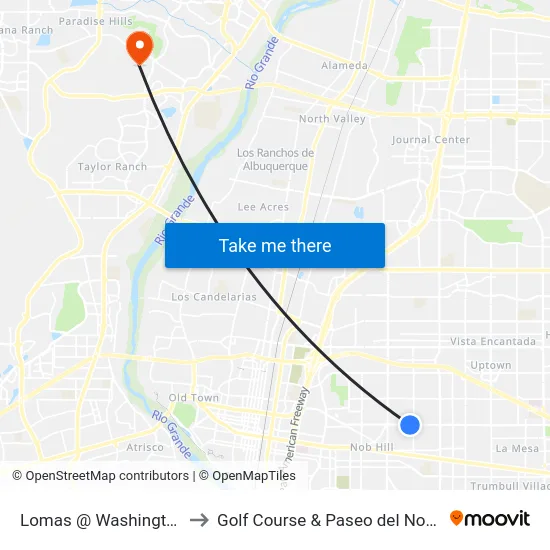 Lomas @ Washington to Golf Course & Paseo del Norte map