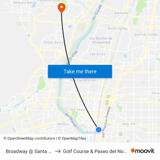 Broadway @ Santa Fe to Golf Course & Paseo del Norte map