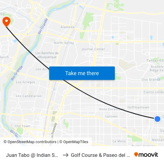 Juan Tabo @ Indian School to Golf Course & Paseo del Norte map
