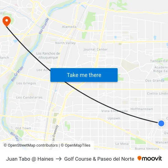 Juan Tabo @ Haines to Golf Course & Paseo del Norte map
