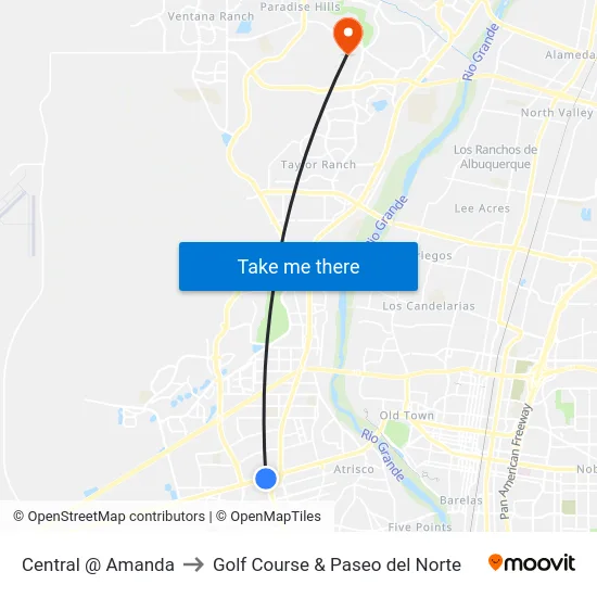 Central @ Amanda to Golf Course & Paseo del Norte map