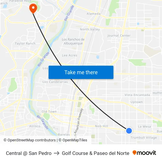 Central @ San Pedro to Golf Course & Paseo del Norte map