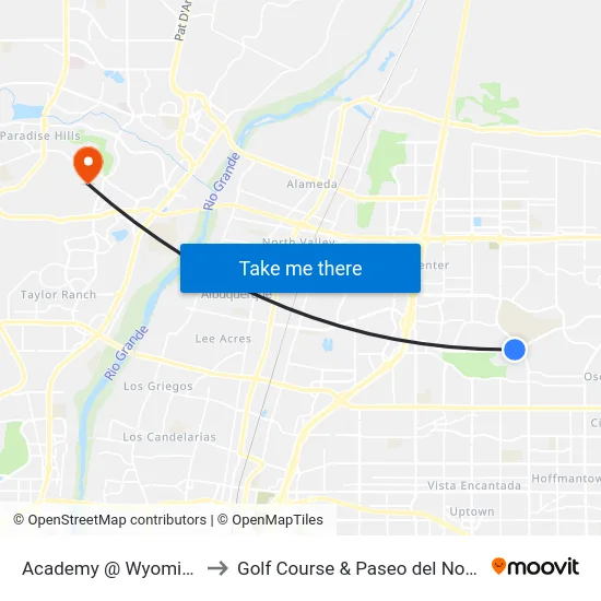 Academy @ Wyoming to Golf Course & Paseo del Norte map