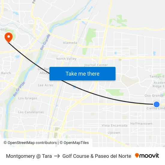Montgomery @ Tara to Golf Course & Paseo del Norte map