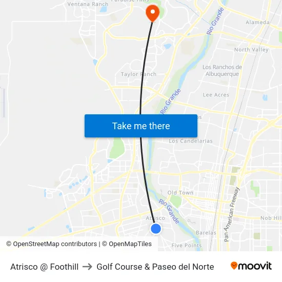 Atrisco @ Foothill to Golf Course & Paseo del Norte map
