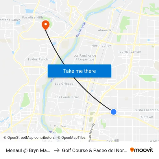Menaul @ Bryn Mawr to Golf Course & Paseo del Norte map