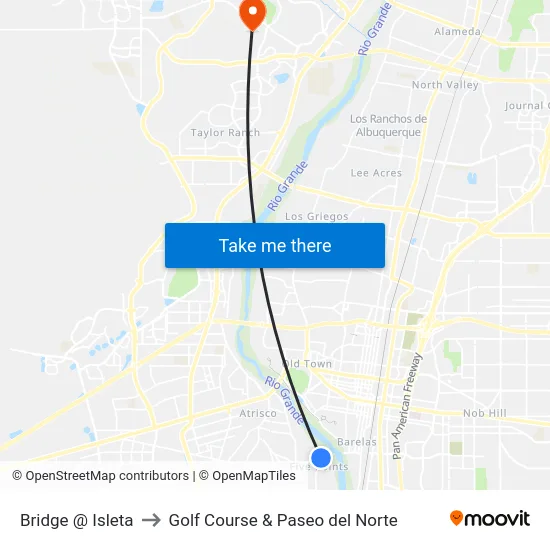 Bridge @ Isleta to Golf Course & Paseo del Norte map