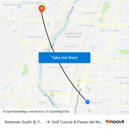 Redondo South @ Yale to Golf Course & Paseo del Norte map