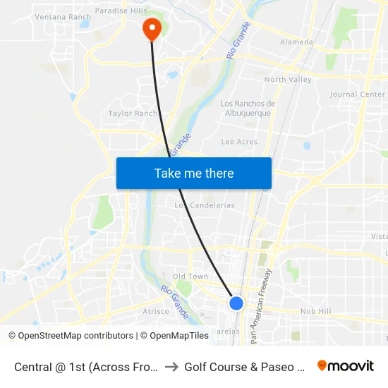 Central @ 1st (Across From A.T.C.) to Golf Course & Paseo del Norte map