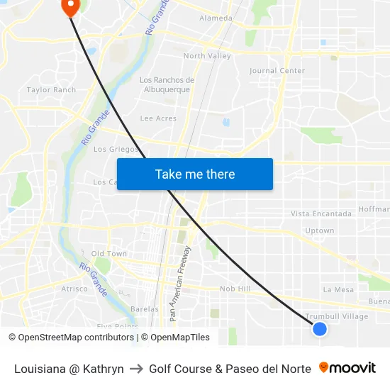 Louisiana @ Kathryn to Golf Course & Paseo del Norte map