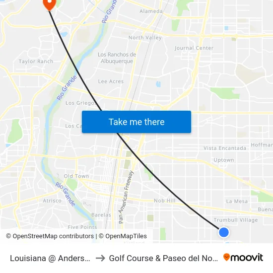 Louisiana @ Anderson to Golf Course & Paseo del Norte map