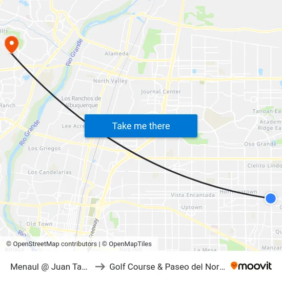 Menaul @ Juan Tabo to Golf Course & Paseo del Norte map