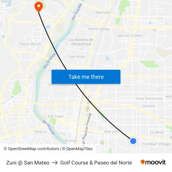 Zuni @ San Mateo to Golf Course & Paseo del Norte map