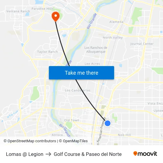 Lomas @ Legion to Golf Course & Paseo del Norte map