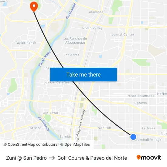 Zuni @ San Pedro to Golf Course & Paseo del Norte map