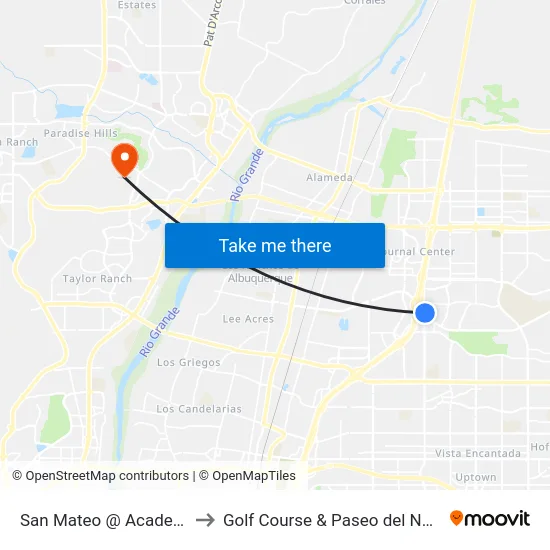 San Mateo @ Academy to Golf Course & Paseo del Norte map