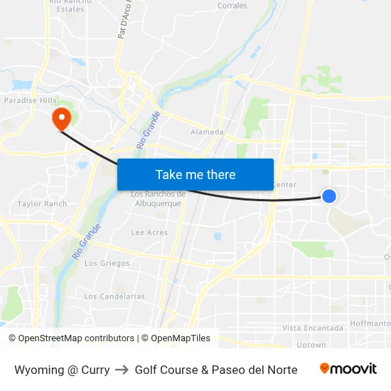 Wyoming @ Curry to Golf Course & Paseo del Norte map