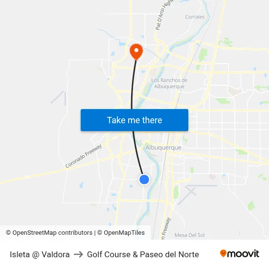 Isleta @ Valdora to Golf Course & Paseo del Norte map