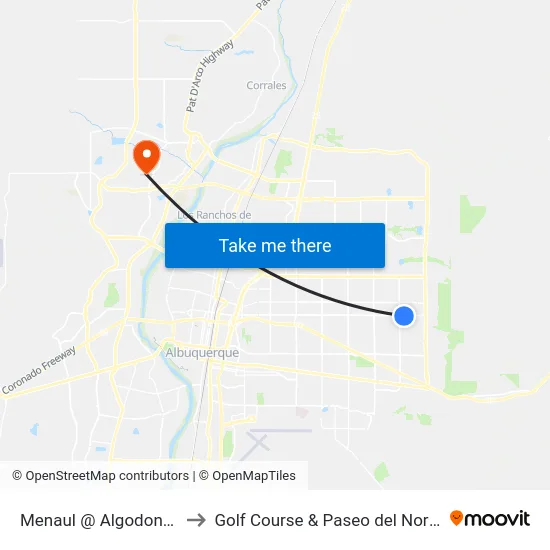 Menaul @ Algodones to Golf Course & Paseo del Norte map