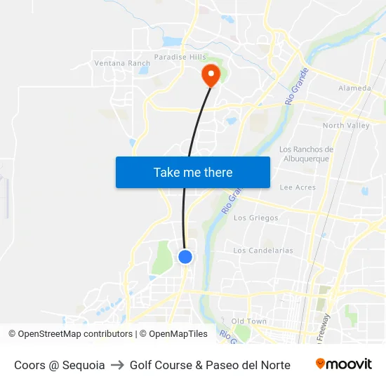 Coors @ Sequoia to Golf Course & Paseo del Norte map