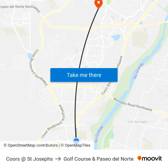 Coors @ St Josephs to Golf Course & Paseo del Norte map
