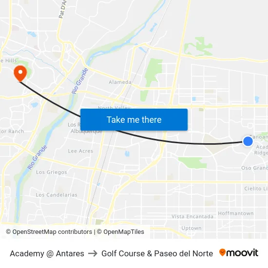 Academy @ Antares to Golf Course & Paseo del Norte map