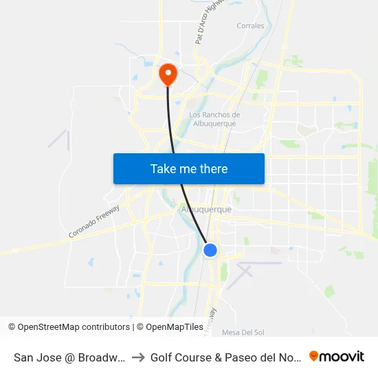 San Jose @ Broadway to Golf Course & Paseo del Norte map