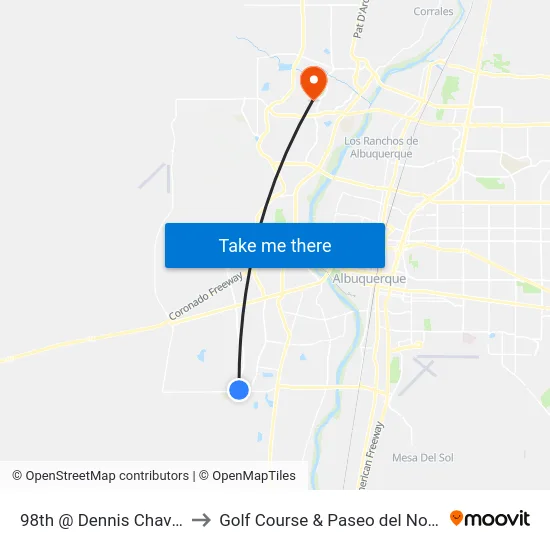 98th @ Dennis Chavez to Golf Course & Paseo del Norte map