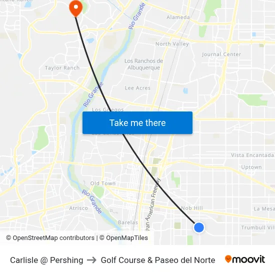 Carlisle @ Pershing to Golf Course & Paseo del Norte map