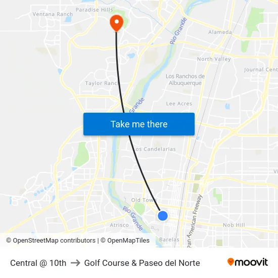 Central @ 10th to Golf Course & Paseo del Norte map