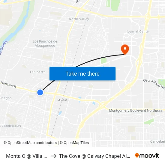 Monta O @ Villa Canela to The Cove @ Calvary Chapel Albuquerque map