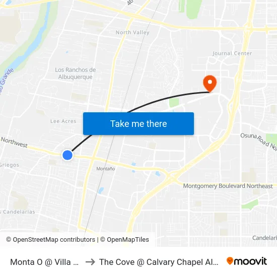 Monta O @ Villa Canela to The Cove @ Calvary Chapel Albuquerque map