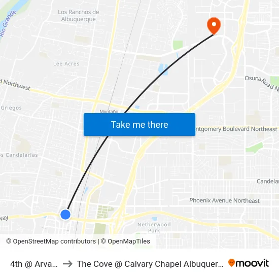 4th @ Arvada to The Cove @ Calvary Chapel Albuquerque map