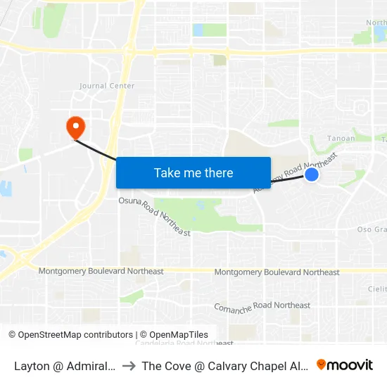 Layton @ Admiral Lowell to The Cove @ Calvary Chapel Albuquerque map