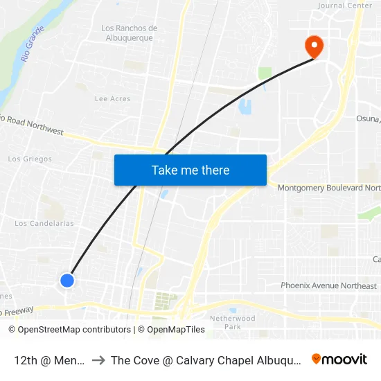 12th @ Menaul to The Cove @ Calvary Chapel Albuquerque map