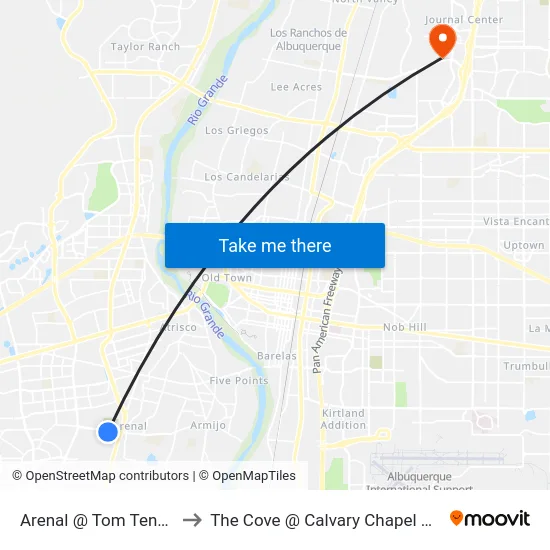 Arenal @ Tom Tenorio Park to The Cove @ Calvary Chapel Albuquerque map